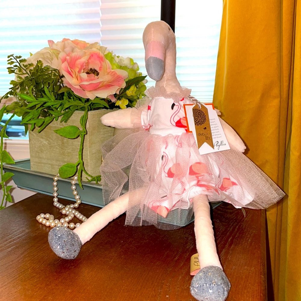 Pink flamingo stuffed animal in pink tutu Debi Lilly Collectibles Phyllis